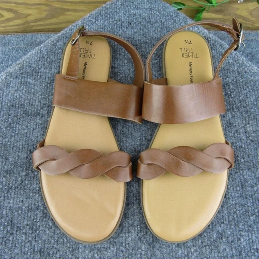 Time And Tru Women Ankle Strap Sandal Shoes‎ Brown Synthetic Size 7.5 Medium